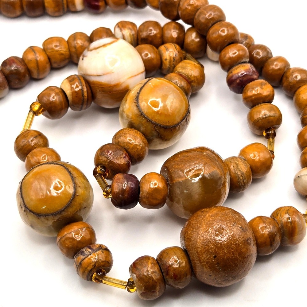 Banded Calcite Beaded Necklace Natural Stone Earth Tone Handcrafted 18mm Focal